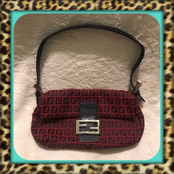 Fendi Handbags - Burgundy FENDI Zucca Baguette